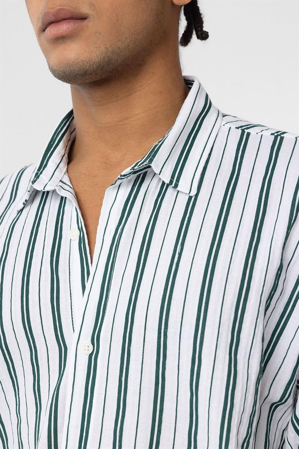 Striped Long-Sleeved Oversized Linen Shirt