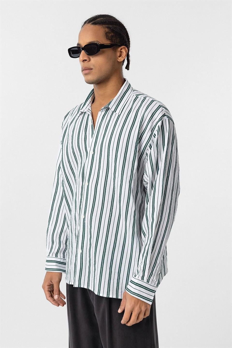 Striped Long-Sleeved Oversized Linen Shirt