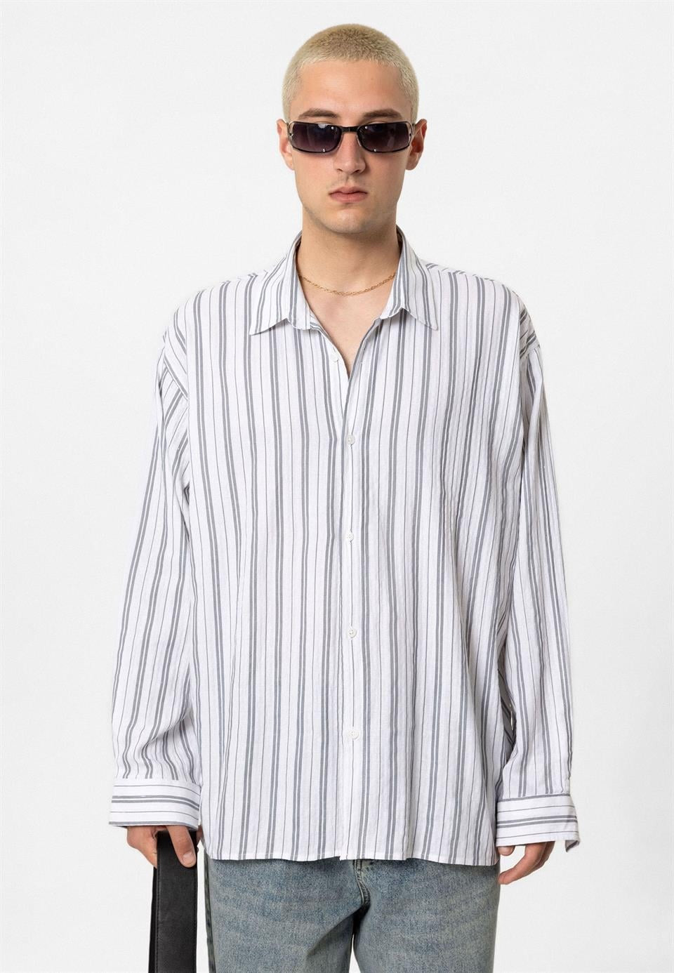 Striped Long-Sleeved Oversized Linen Shirt