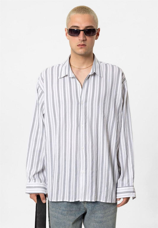 Striped Long-Sleeved Oversized Linen Shirt
