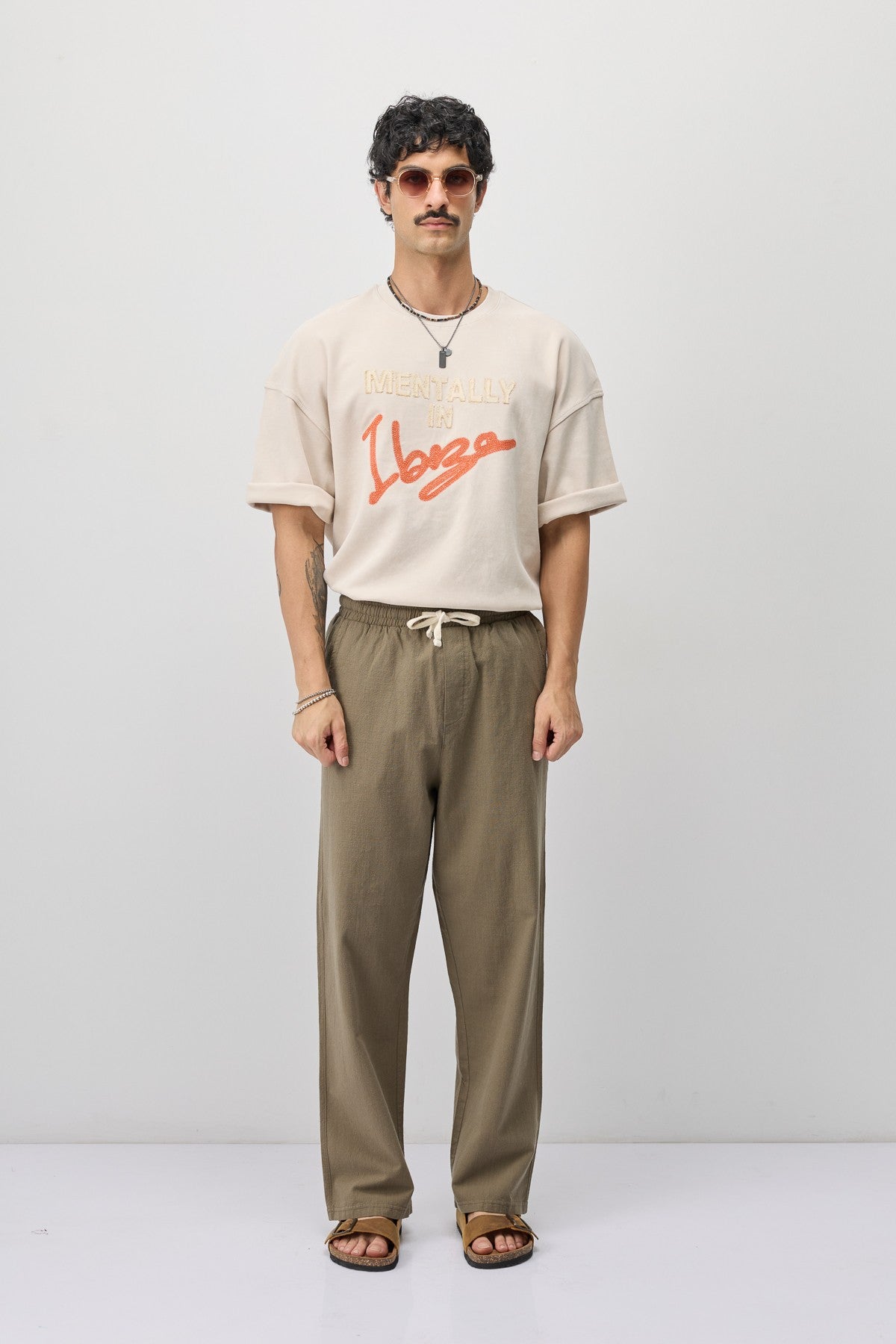Lace-Up Baggy-Fit Linen Pants