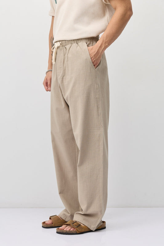 Lace-Up Baggy-Fit Linen Pants