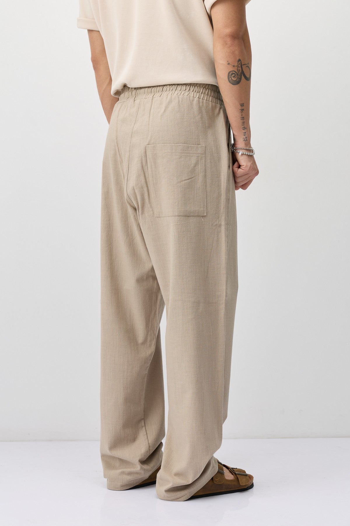 Lace-Up Baggy-Fit Linen Pants
