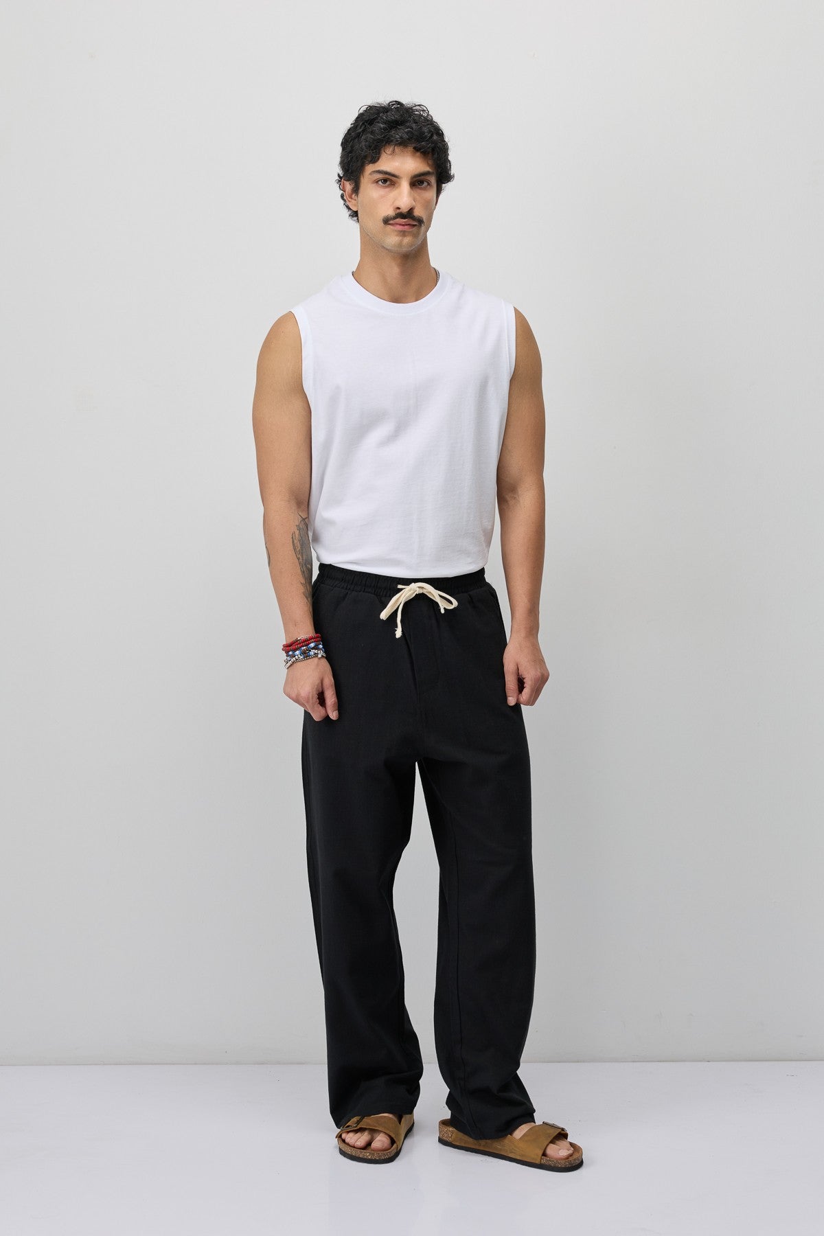 Lace-Up Baggy-Fit Linen Pants