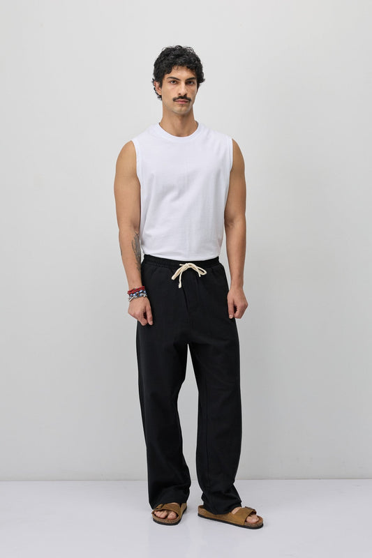 Lace-Up Baggy-Fit Linen Pants