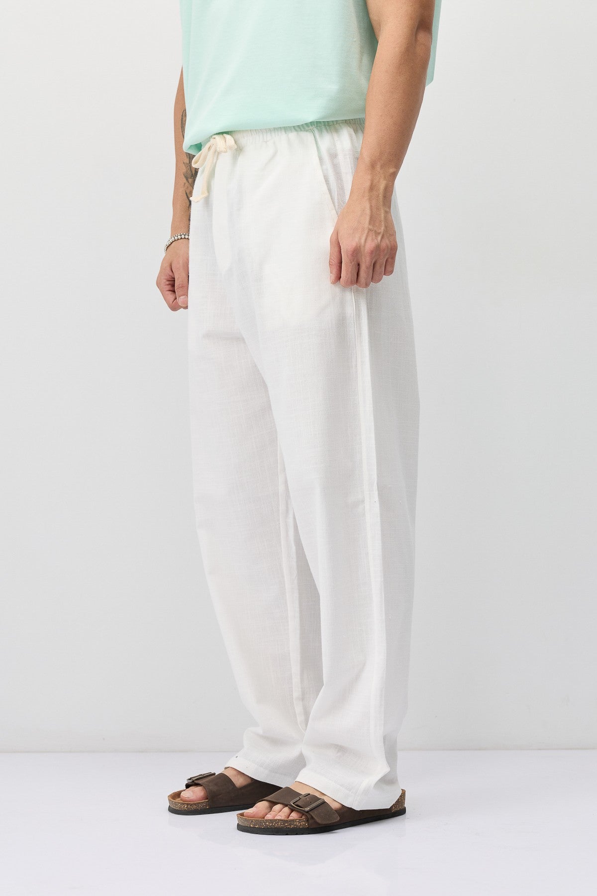 Lace-Up Baggy-Fit Linen Pants