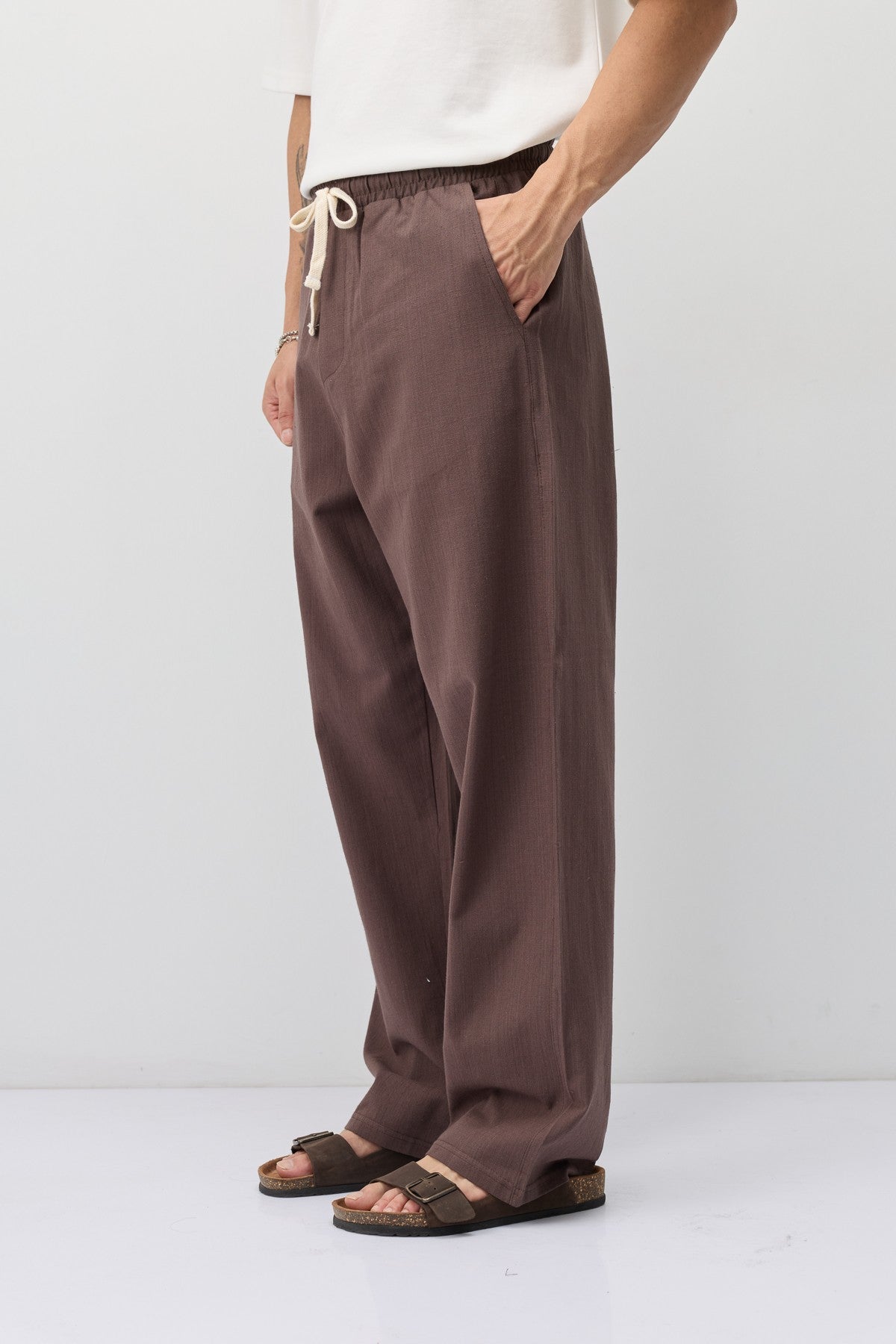 Lace-Up Baggy-Fit Linen Pants