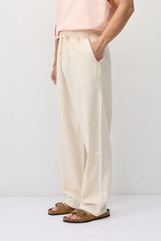 Lace-Up Baggy-Fit Linen Pants