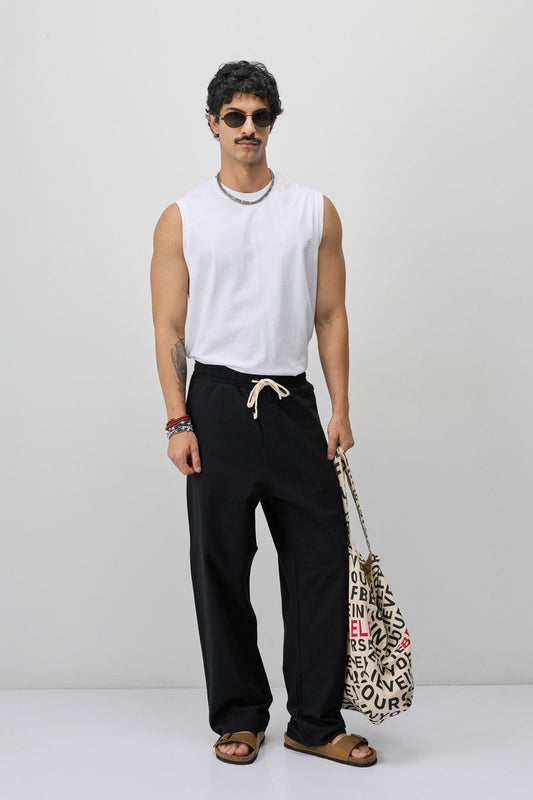 Lace-Up Baggy-Fit Linen Pants