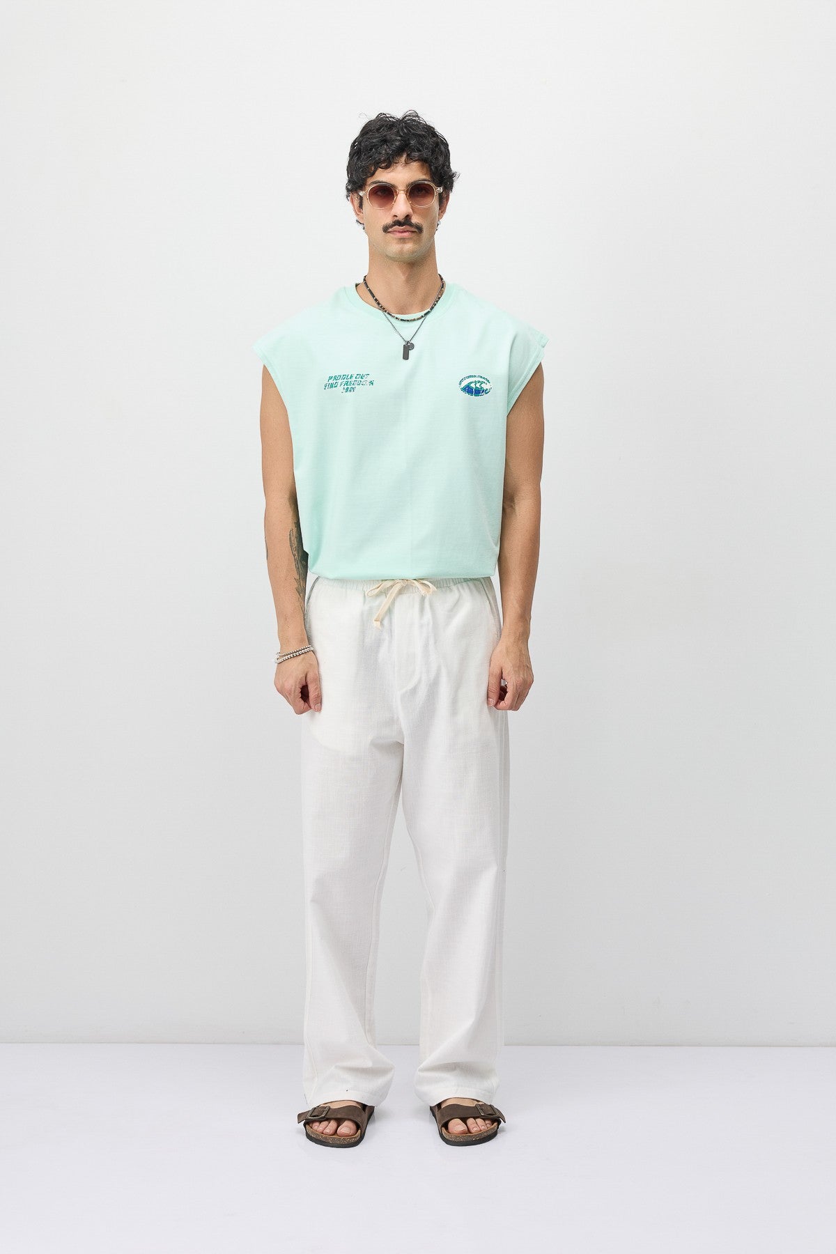 Lace-Up Baggy-Fit Linen Pants