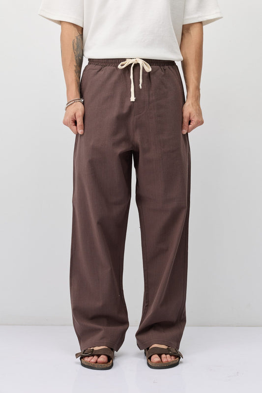 Lace-Up Baggy-Fit Linen Pants