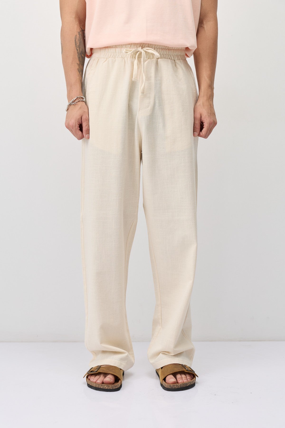 Lace-Up Baggy-Fit Linen Pants