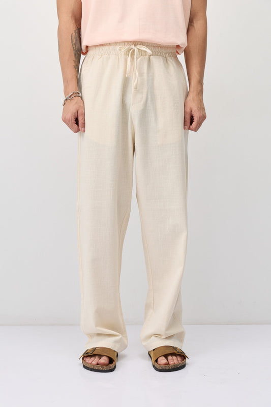 Lace-Up Baggy-Fit Linen Pants