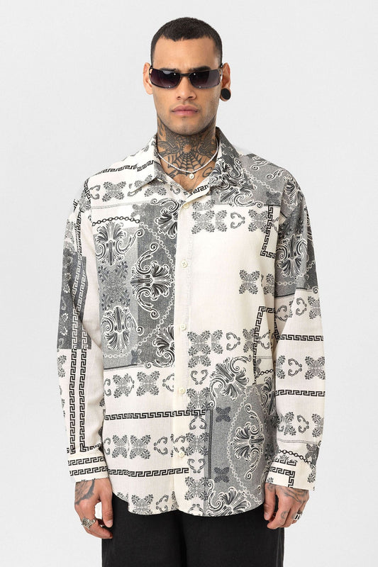 Oversized Shirt with Ethnic Patterns