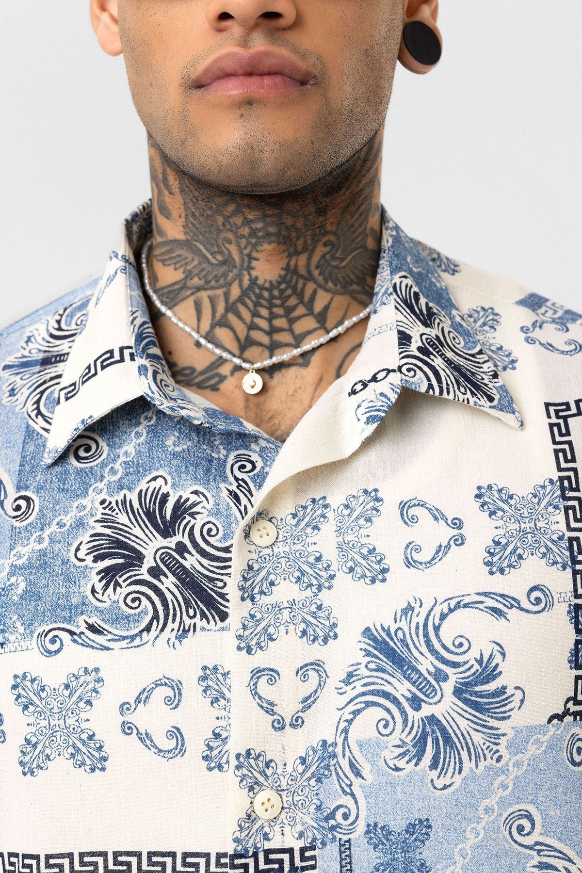Oversized Shirt with Ethnic Patterns