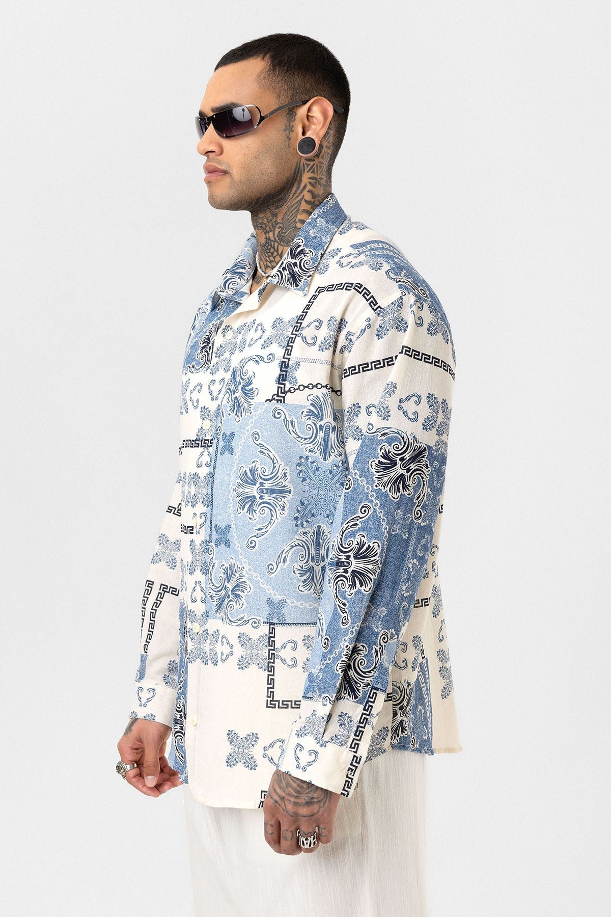 Oversized Shirt with Ethnic Patterns