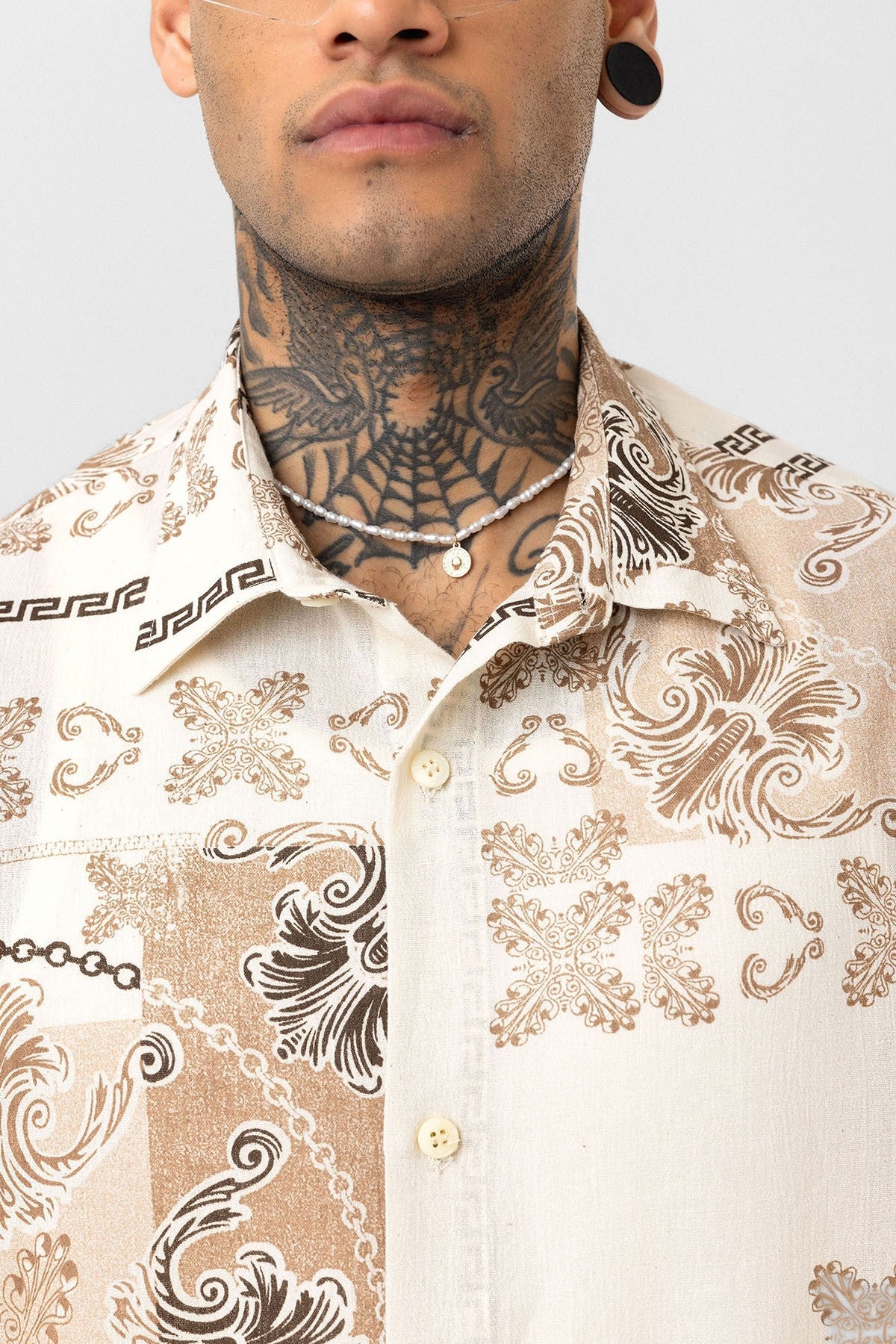 Oversized Shirt with Ethnic Patterns