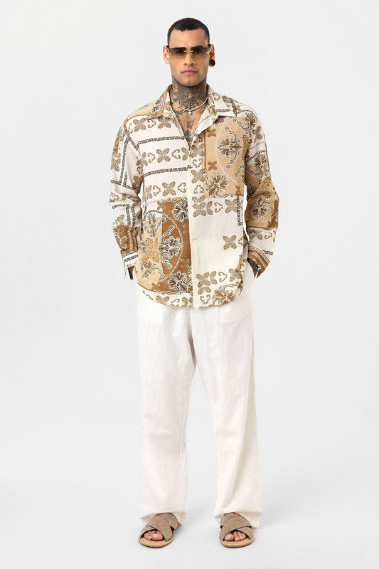 Oversized Shirt with Ethnic Patterns