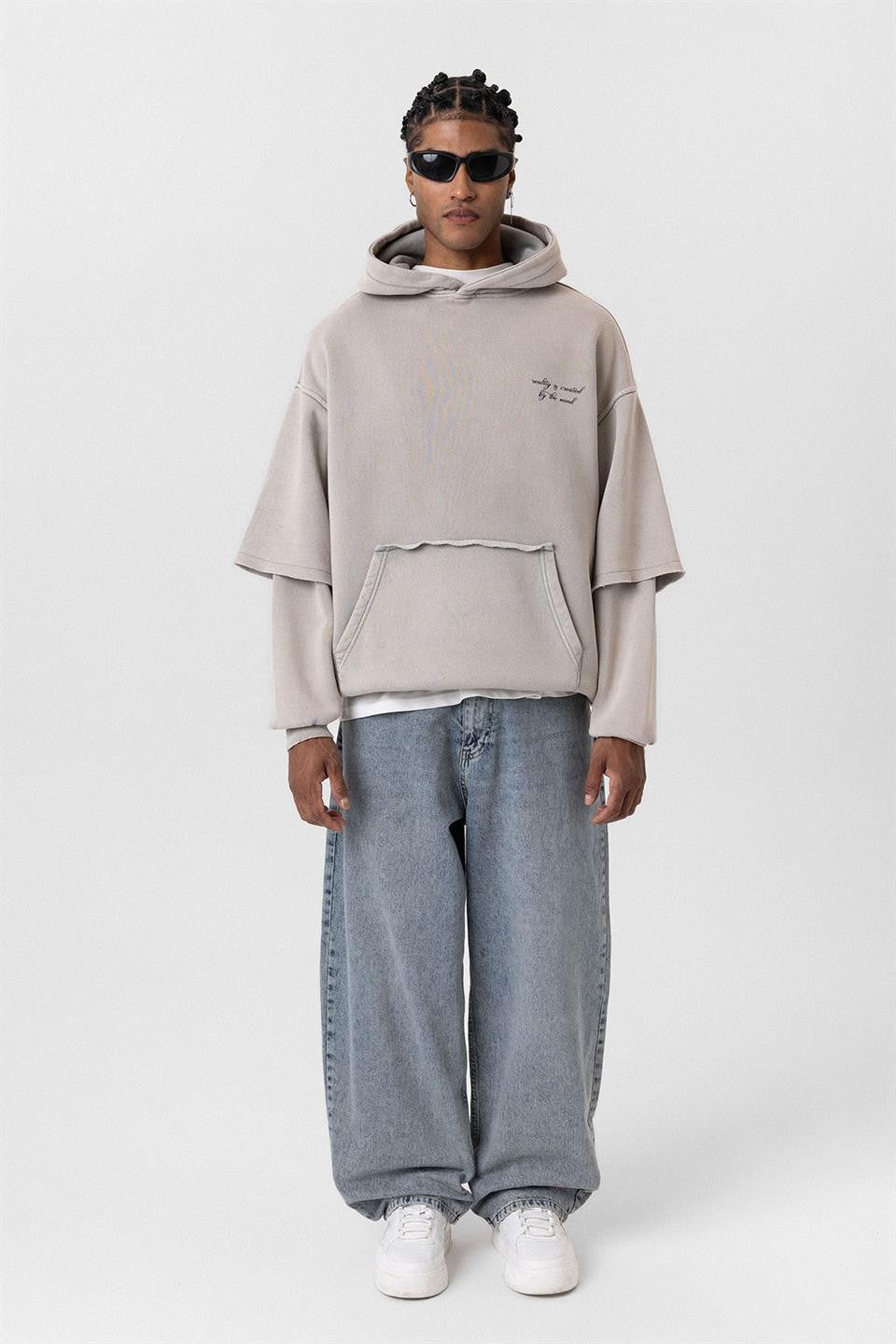 Oversized Printed Sweatshirt with Sleeve Details