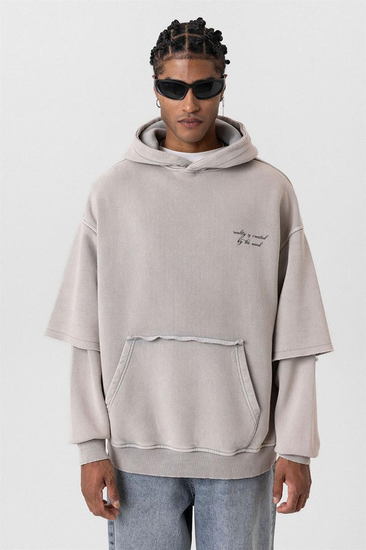 Oversized Printed Sweatshirt with Sleeve Details