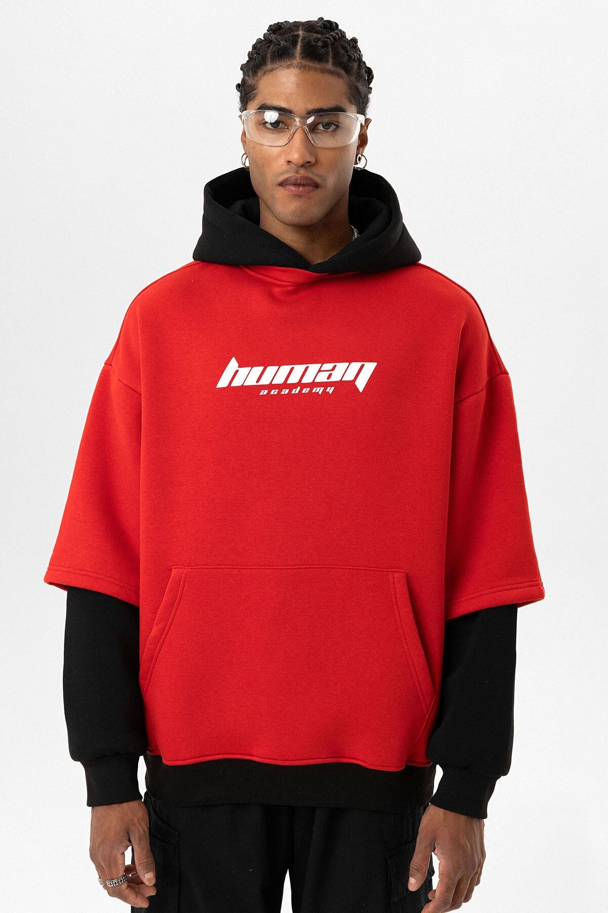 Oversized Sweatshirt with Printed Double-Sleeve Detail