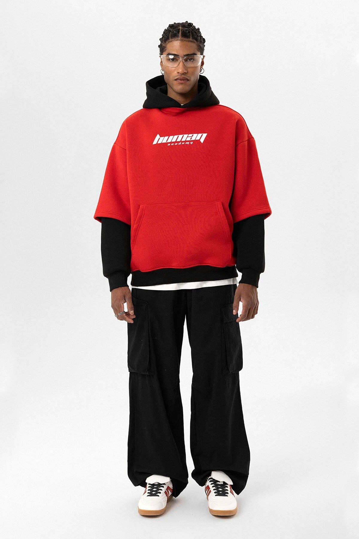 Oversized Sweatshirt with Printed Double-Sleeve Detail