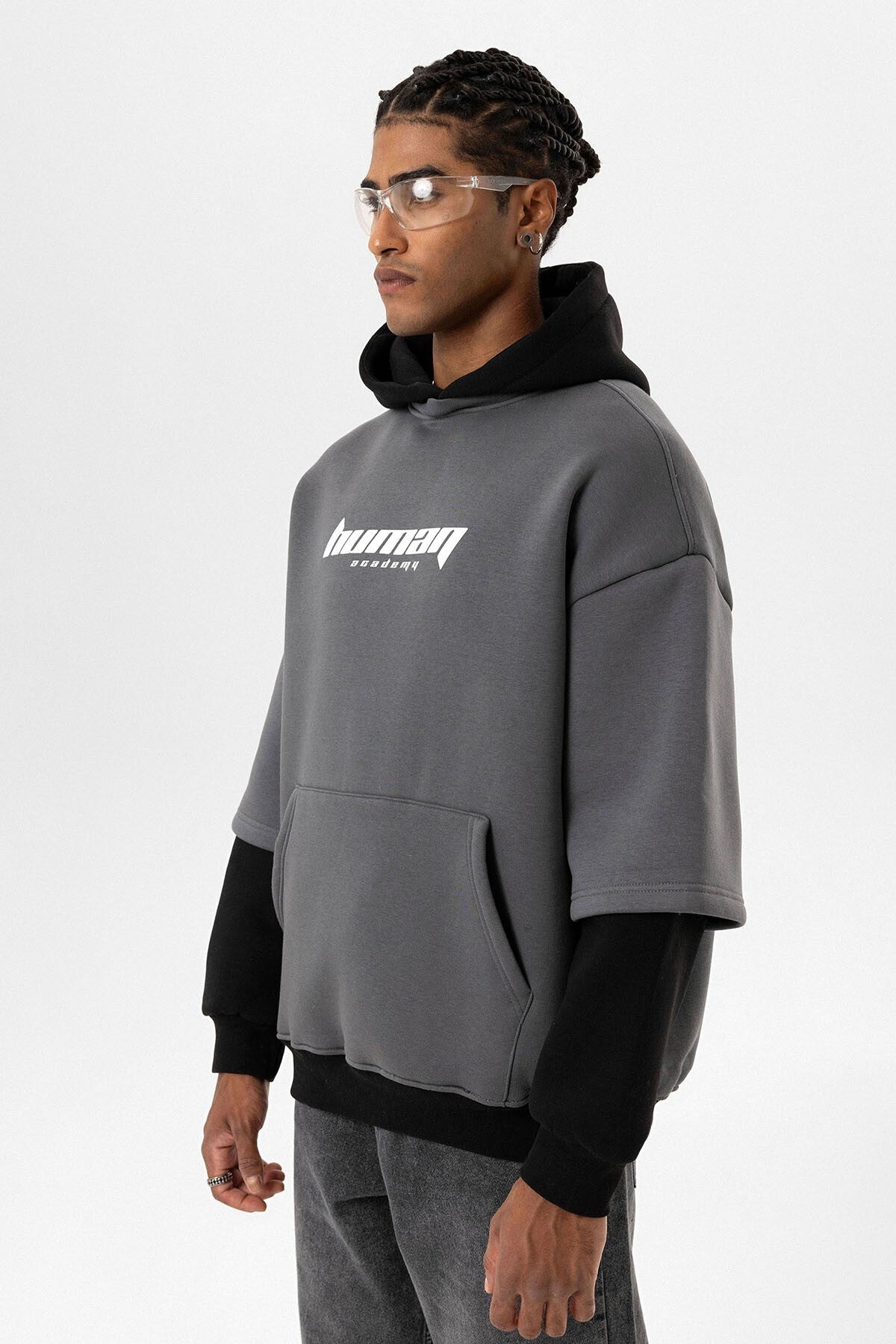 Oversized Sweatshirt with Printed Double-Sleeve Detail