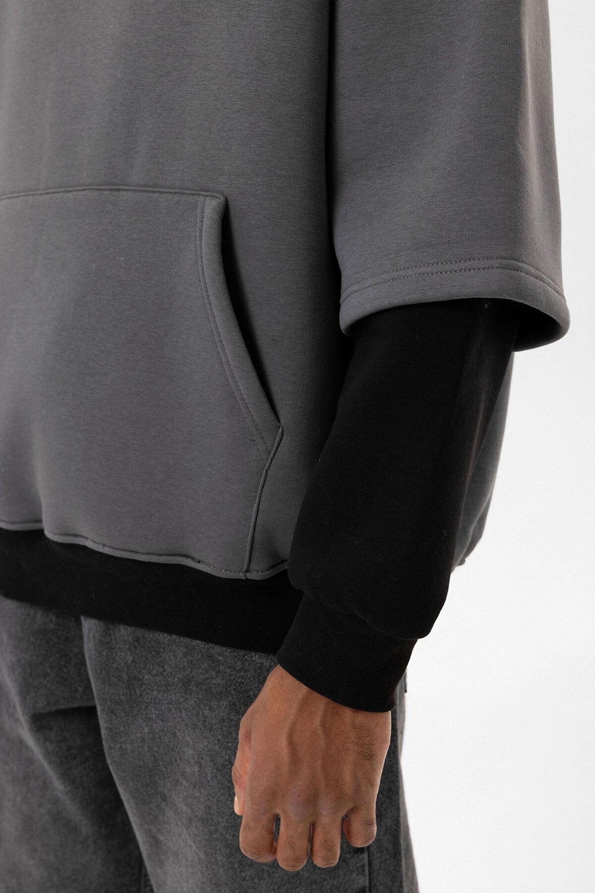 Oversized Sweatshirt with Printed Double-Sleeve Detail