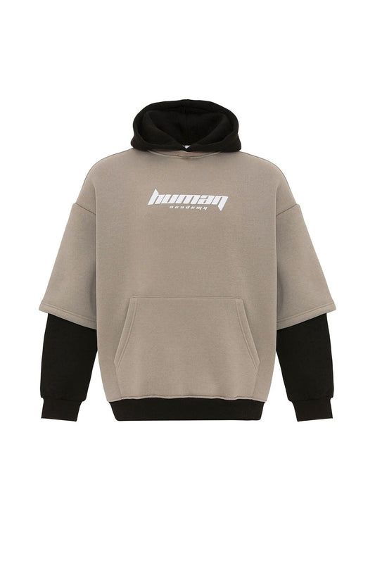 Oversized Sweatshirt with Printed Double-Sleeve Detail