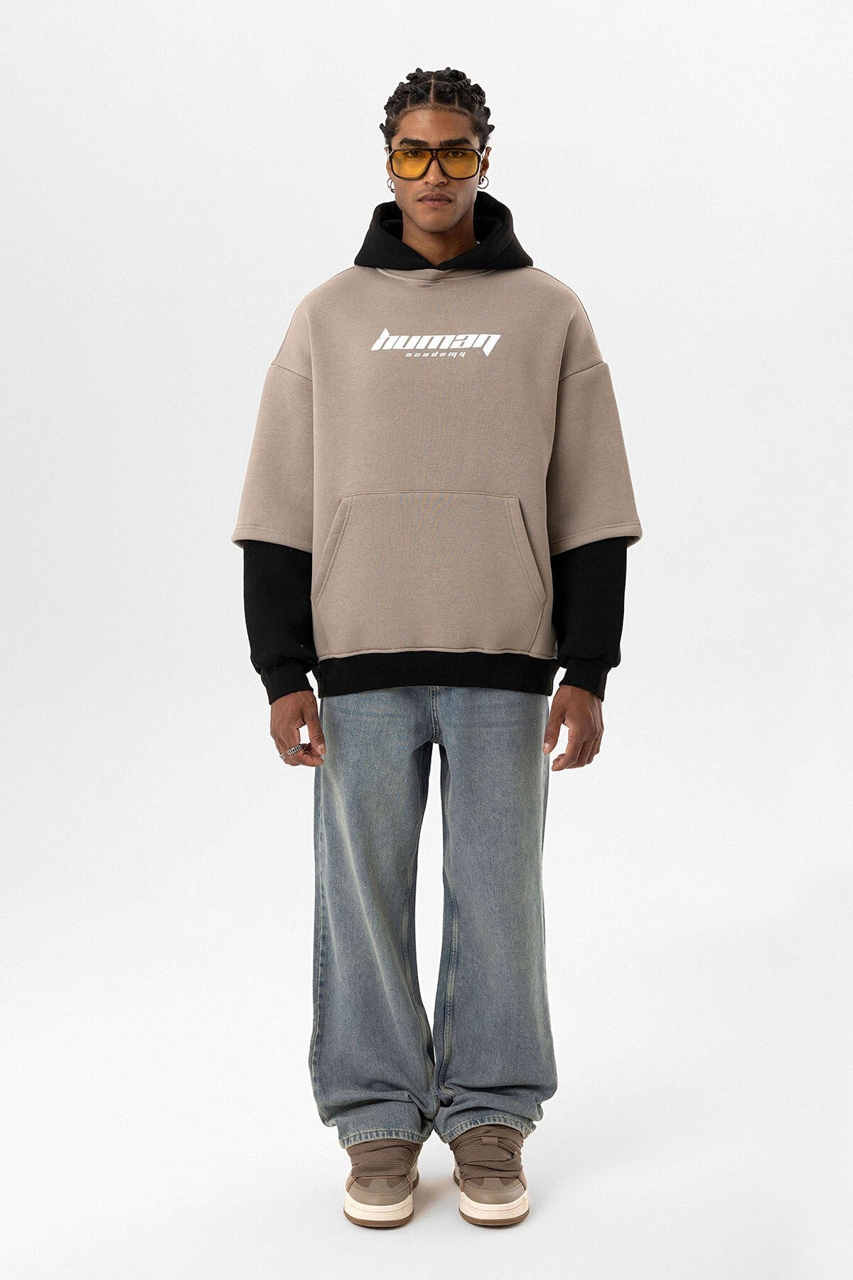 Oversized Sweatshirt with Printed Double-Sleeve Detail