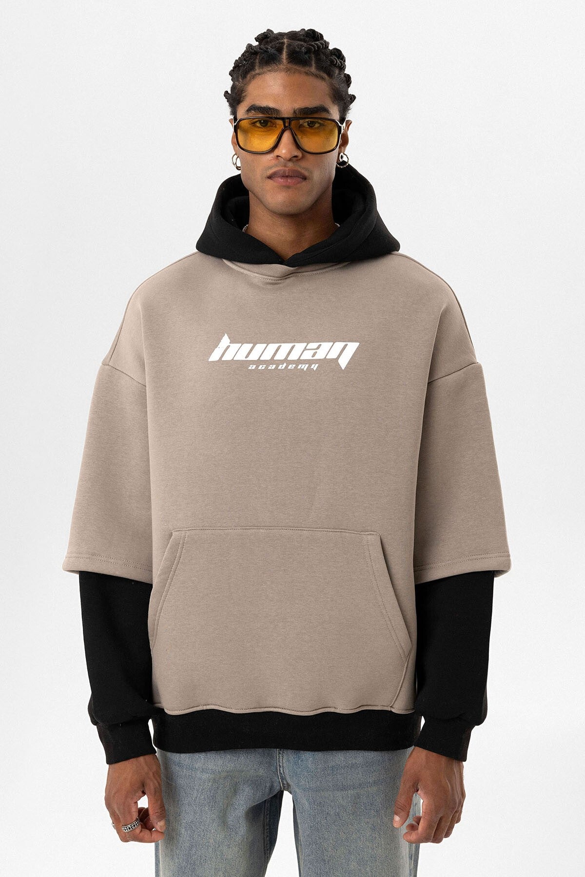 Oversized Sweatshirt with Printed Double-Sleeve Detail
