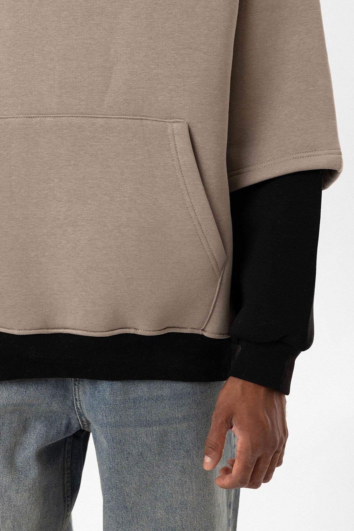 Oversized Sweatshirt with Printed Double-Sleeve Detail