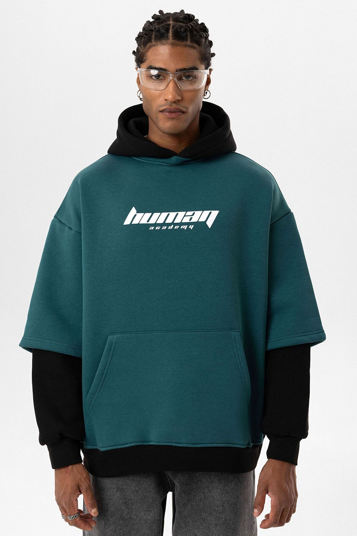 Oversized Sweatshirt with Printed Double-Sleeve Detail