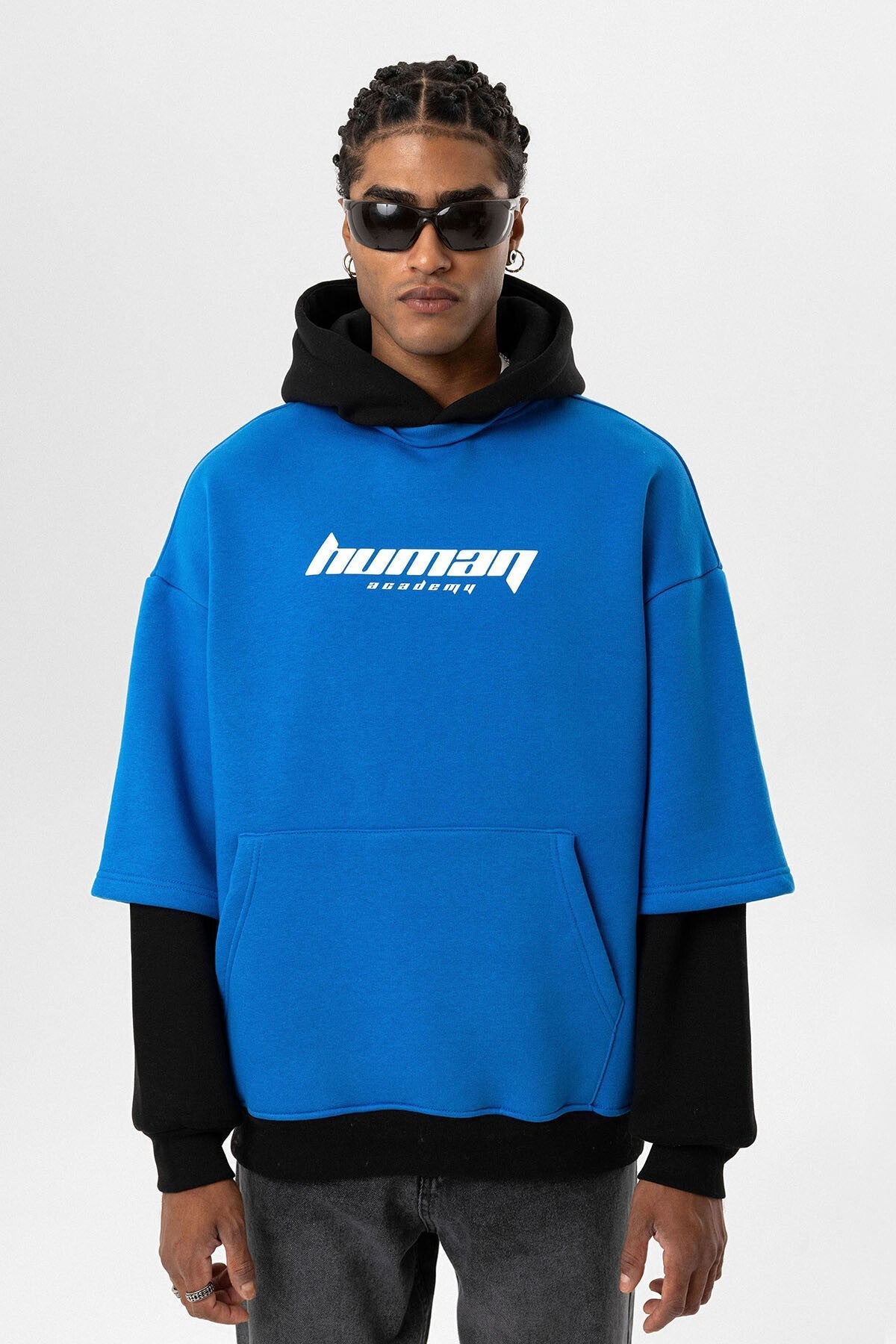 Oversized Sweatshirt with Printed Double-Sleeve Detail