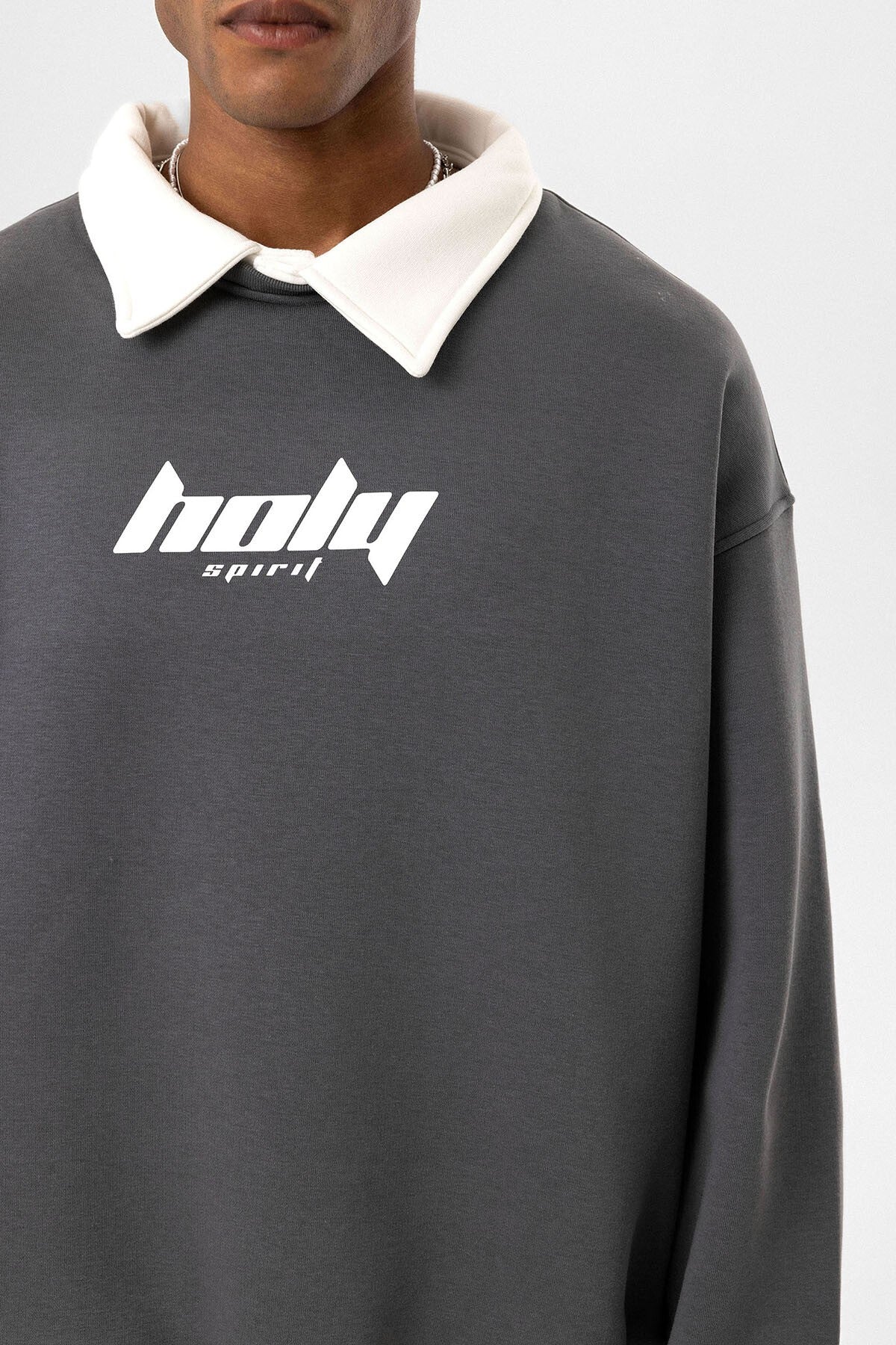 Oversized Printed Sweatshirt with a Polo Collar