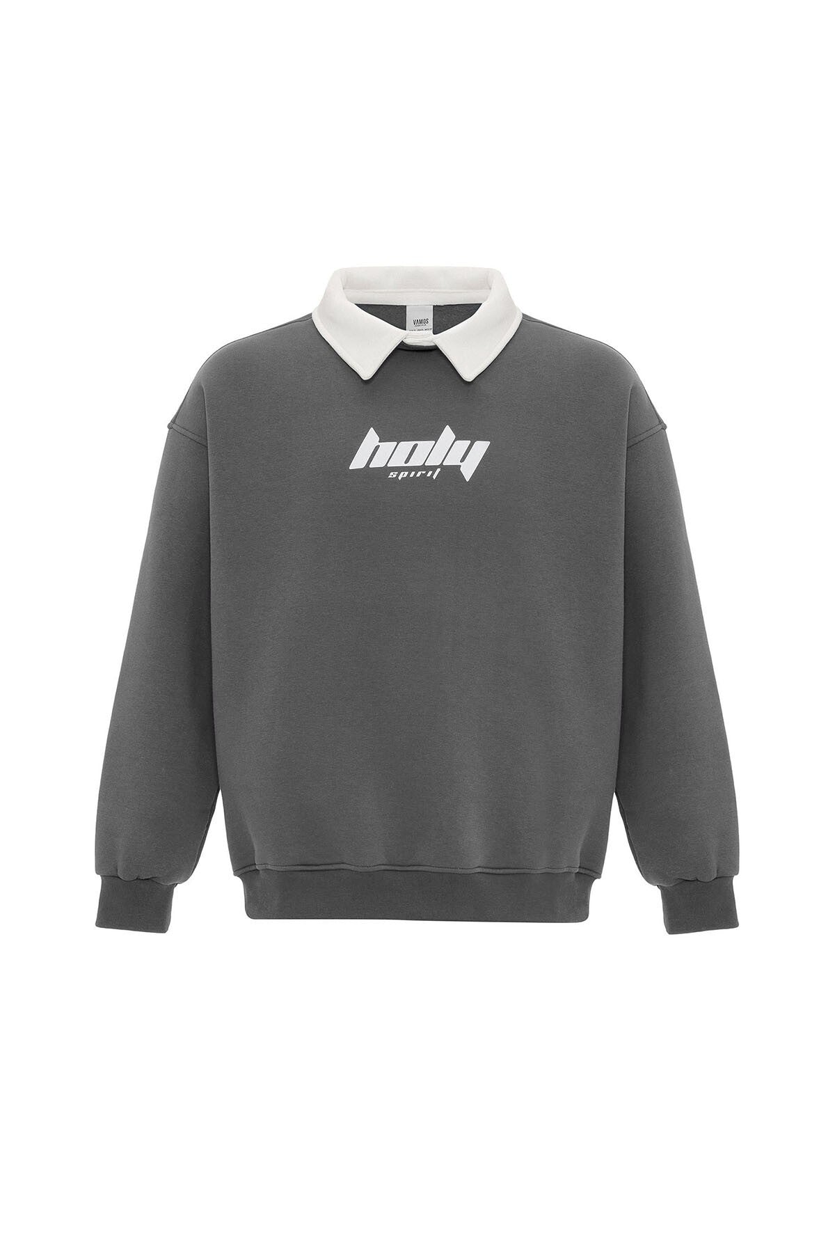 Oversized Printed Sweatshirt with a Polo Collar