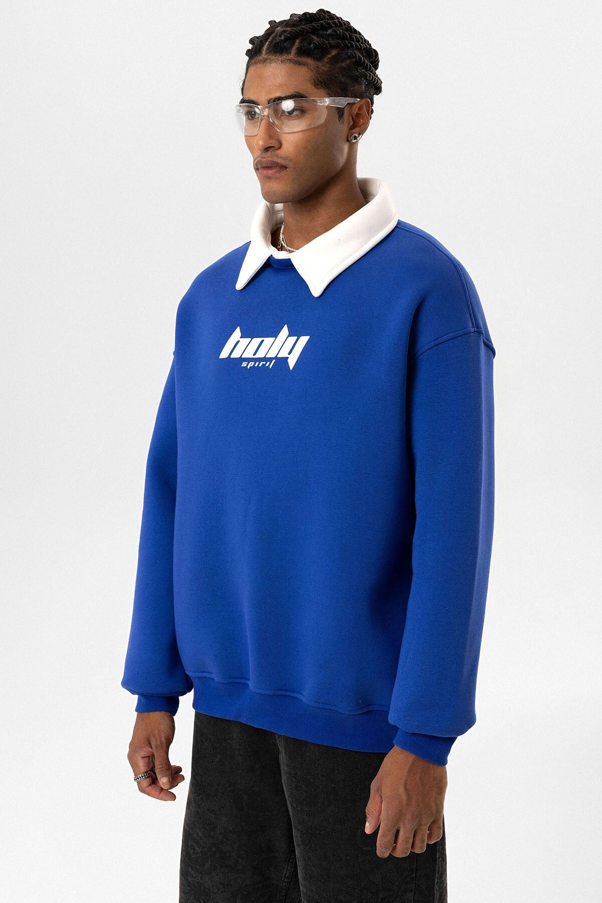 Oversized Printed Sweatshirt with a Polo Collar