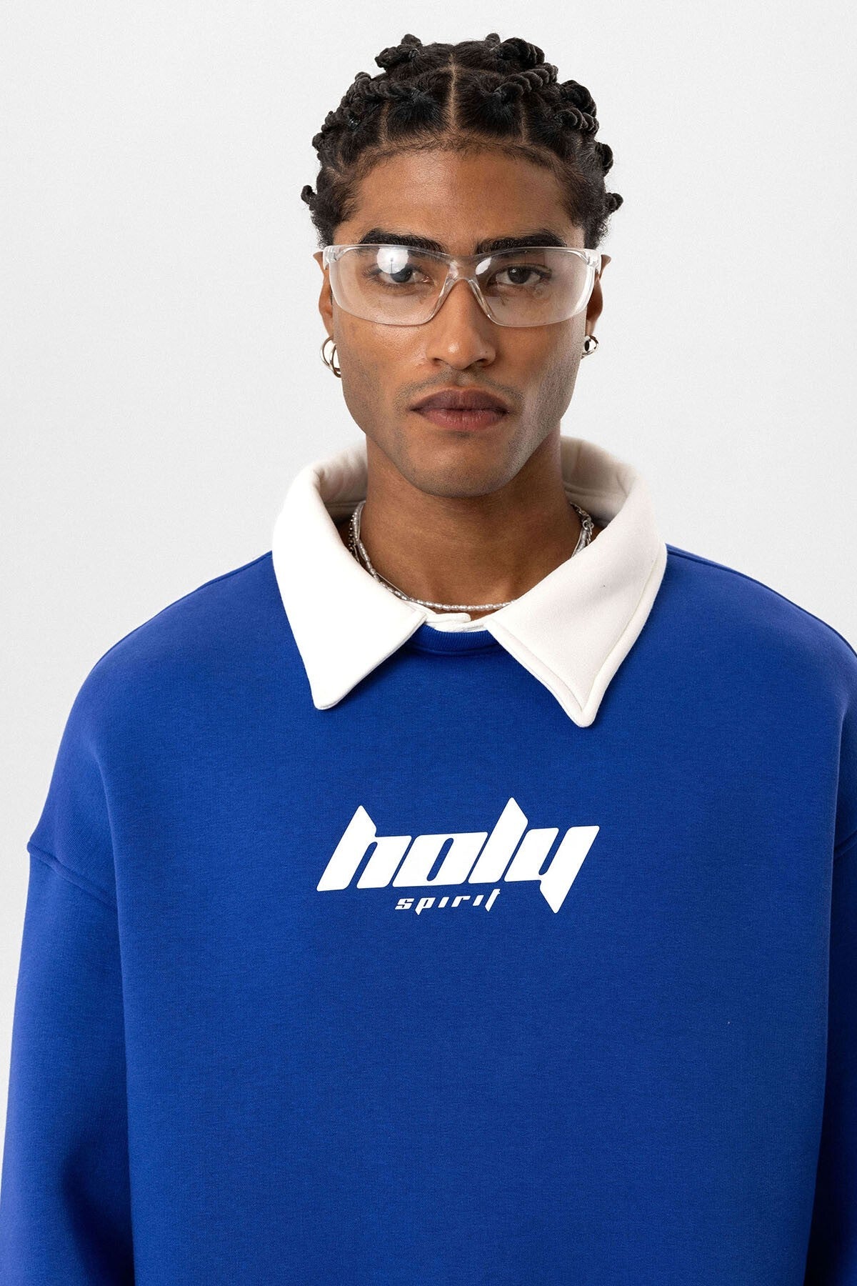 Oversized Printed Sweatshirt with a Polo Collar