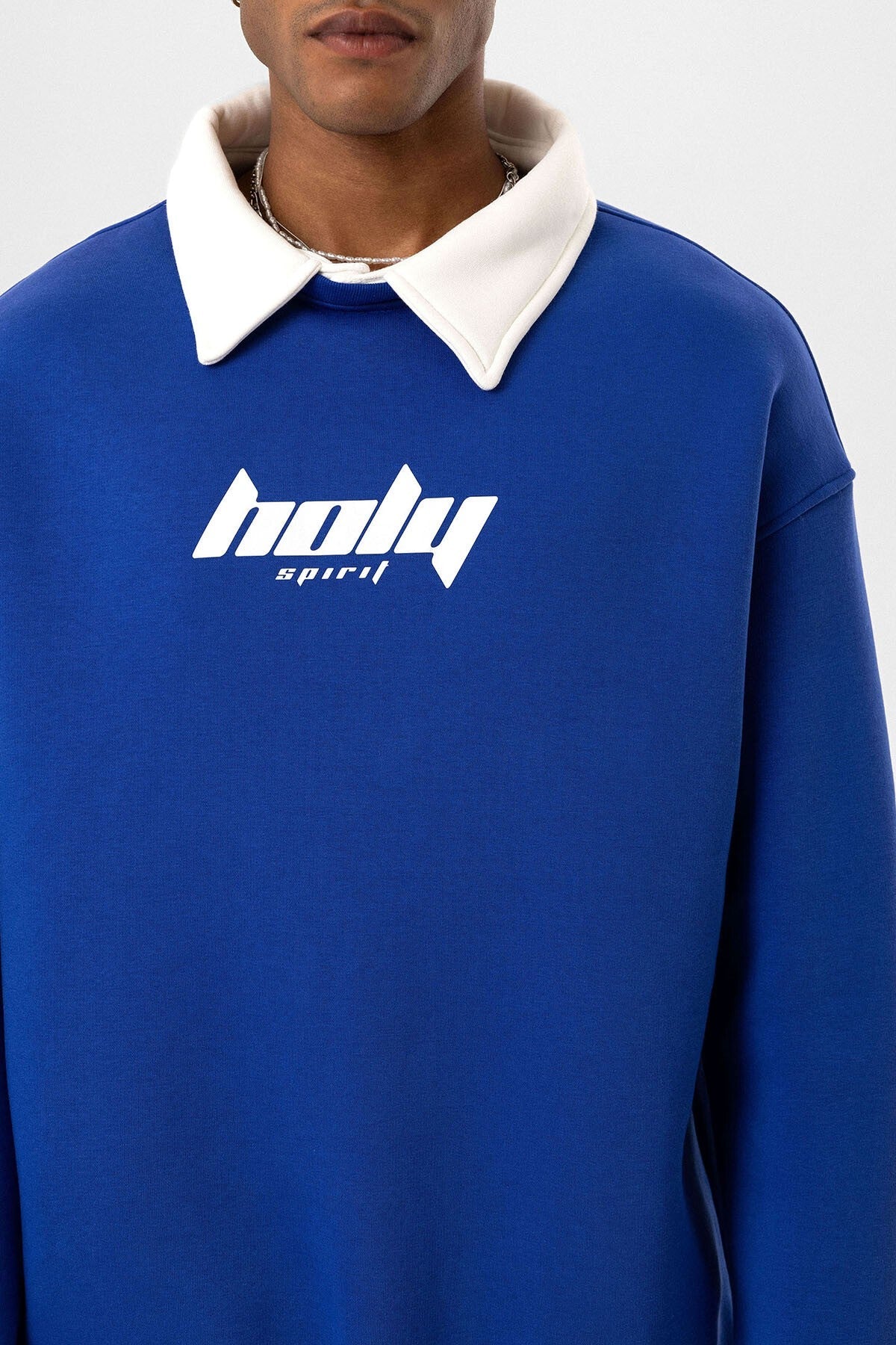 Oversized Printed Sweatshirt with a Polo Collar