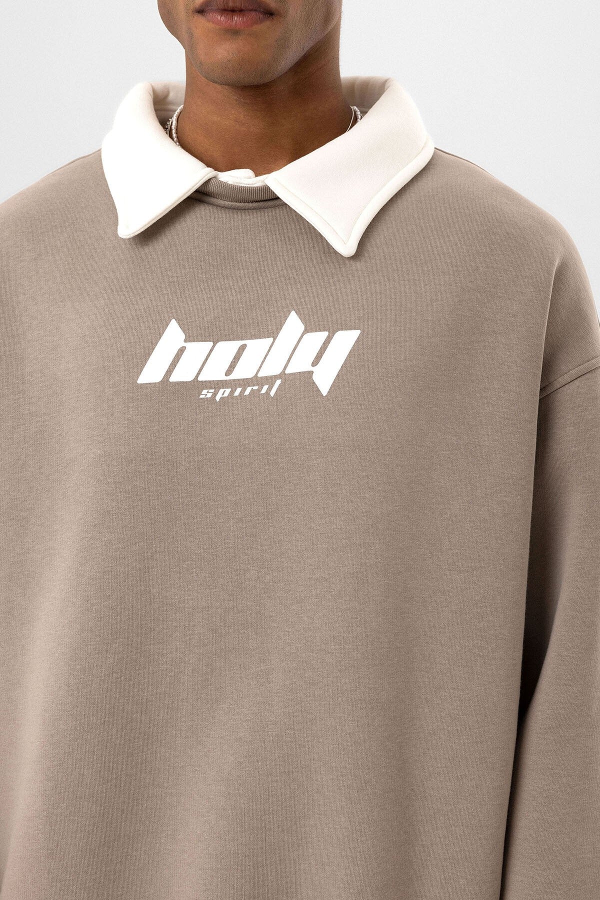 Oversized Printed Sweatshirt with a Polo Collar