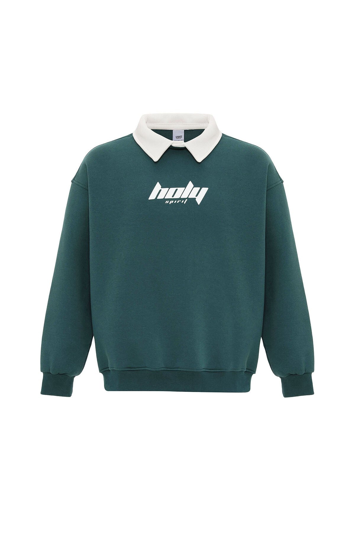 Oversized Printed Sweatshirt with a Polo Collar