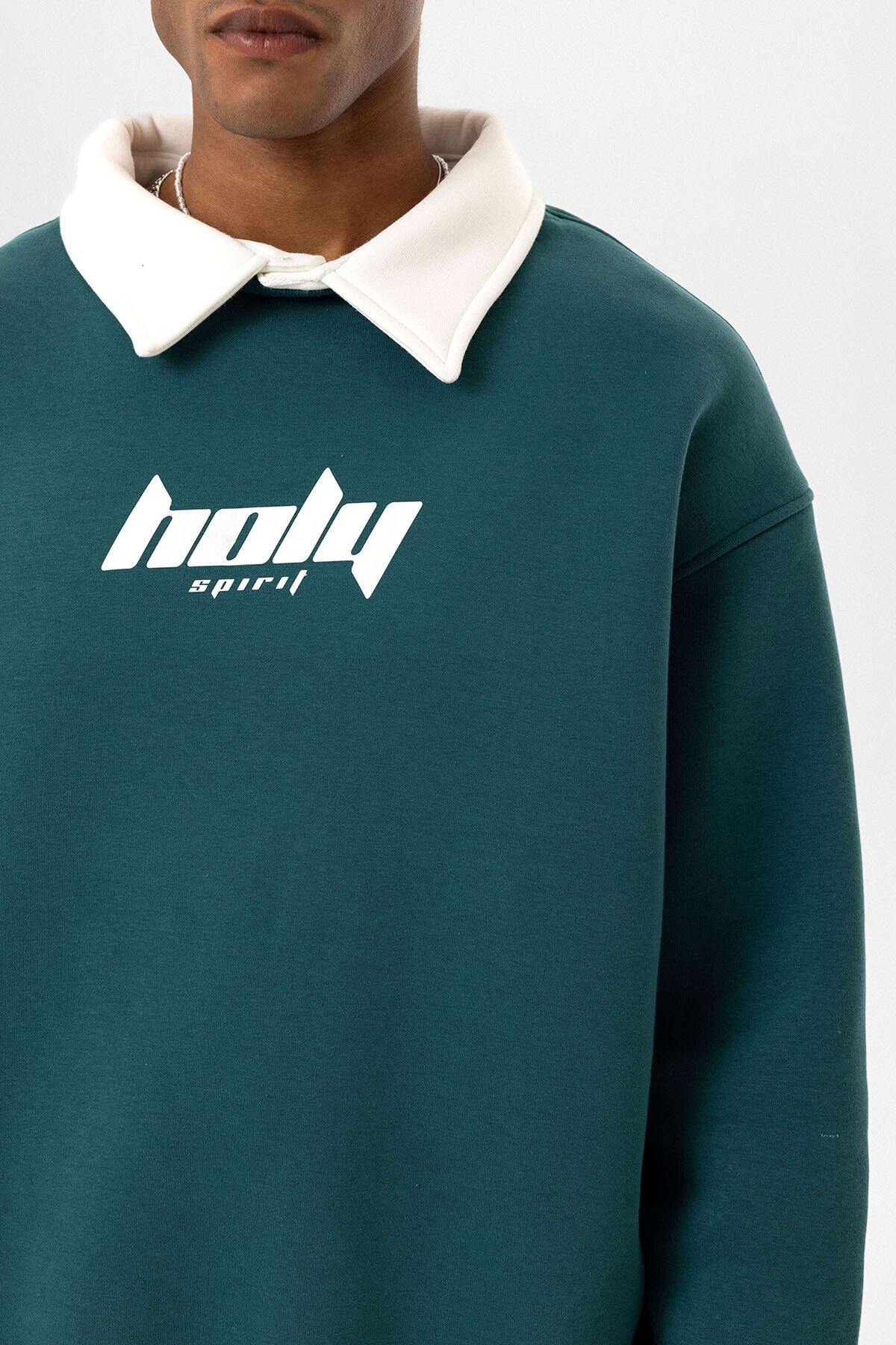 Oversized Printed Sweatshirt with a Polo Collar