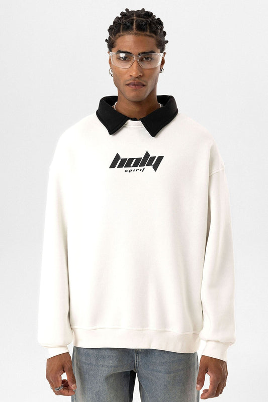 Oversized Printed Sweatshirt with a Polo Collar