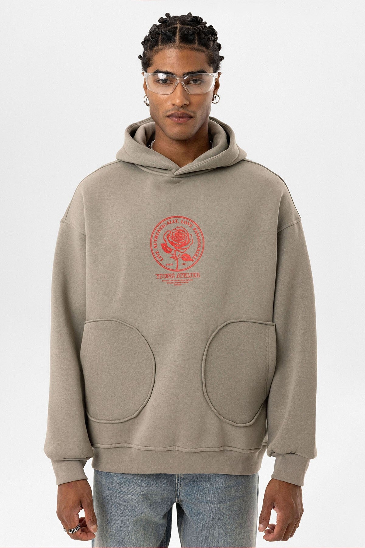 Oversized Sweatshirt with Detailed Pocket Print