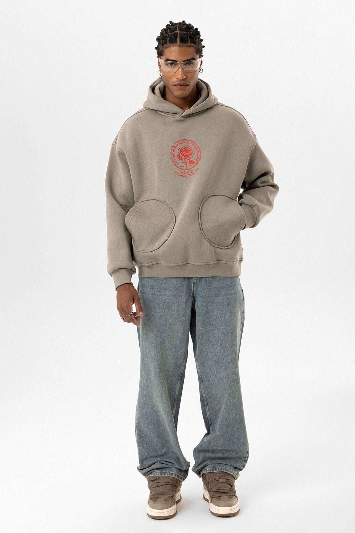Oversized Sweatshirt with Detailed Pocket Print