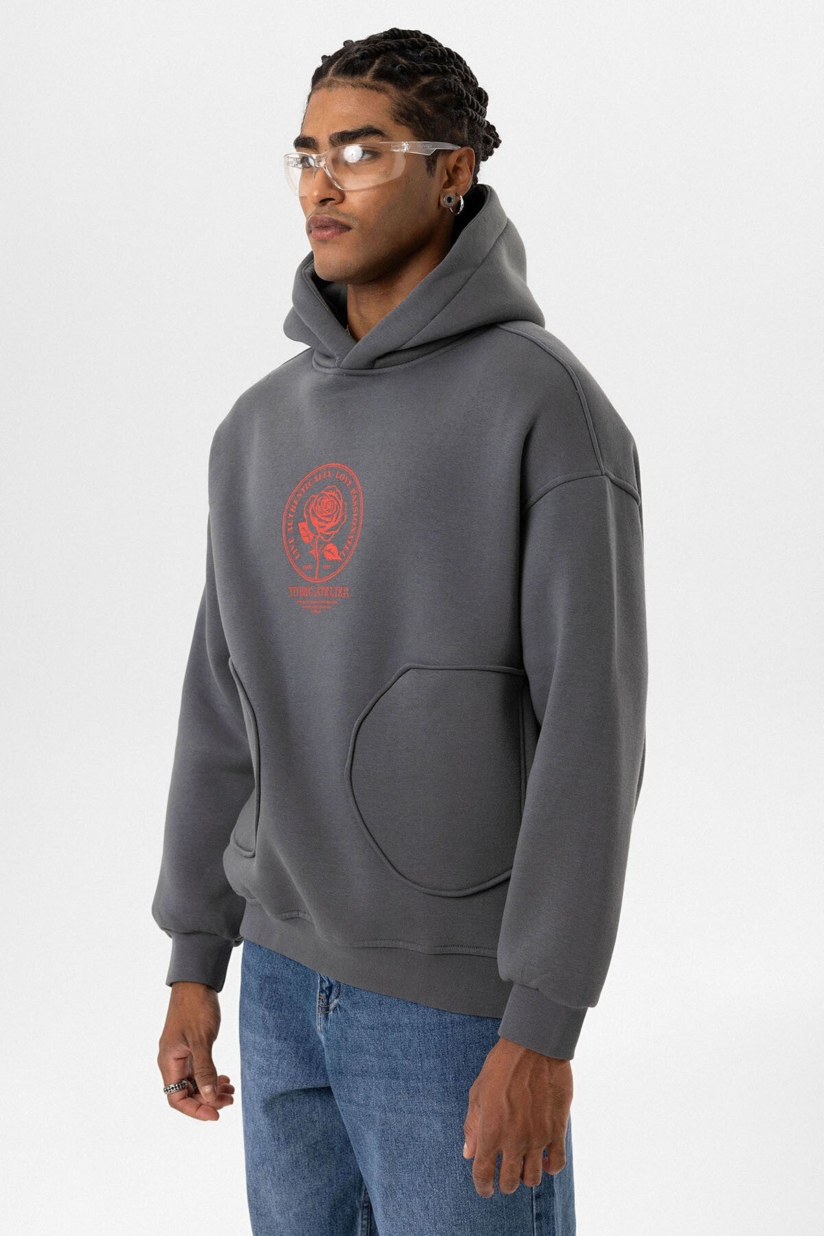 Oversized Sweatshirt with Detailed Pocket Print