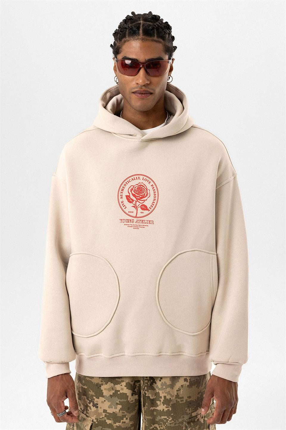 Oversized Sweatshirt with Detailed Pocket Print