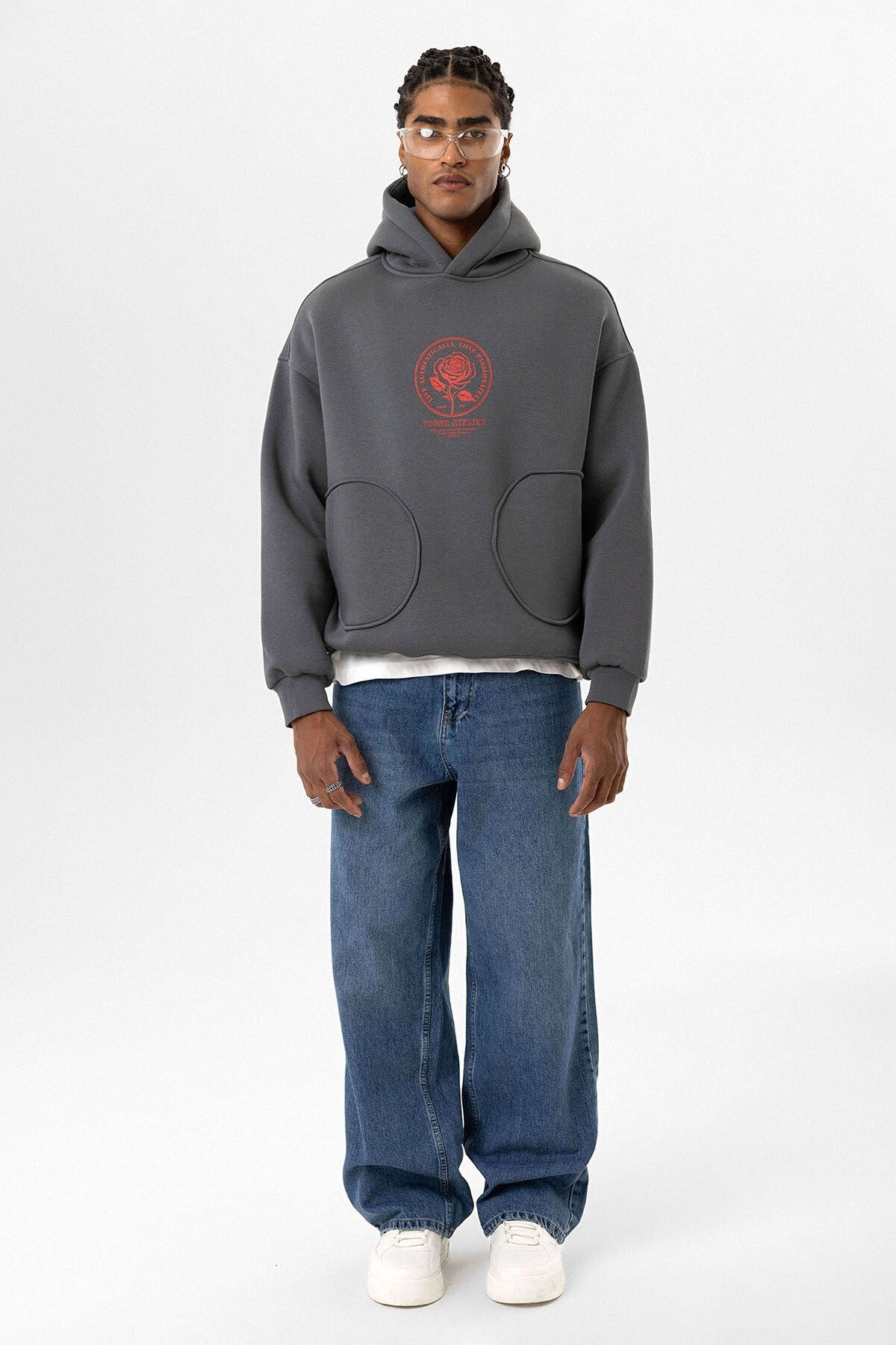 Oversized Sweatshirt with Detailed Pocket Print