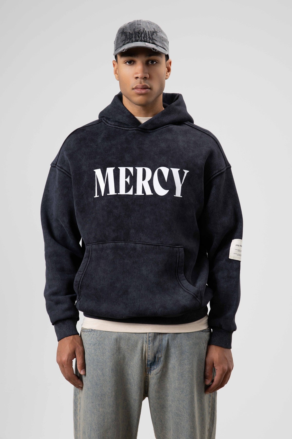 Oversized Sweatshirt with Card-Print Detail and Washed Finish
