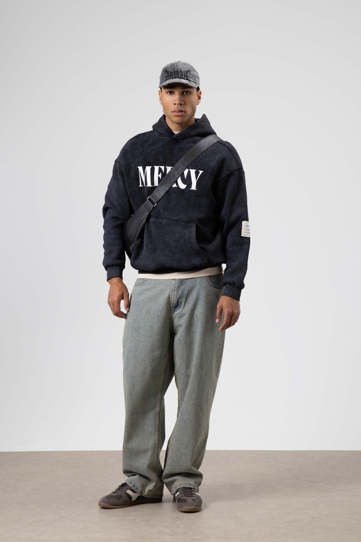 Oversized Sweatshirt with Card-Print Detail and Washed Finish